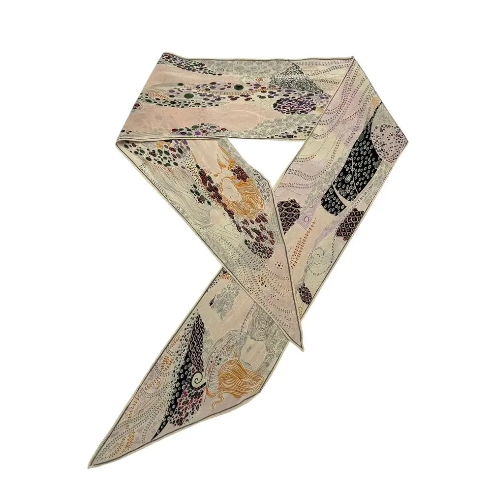 Vintage Bottega Veneta Printed Silk Long Scarf Art Nouveau Klimt 80s 90s
